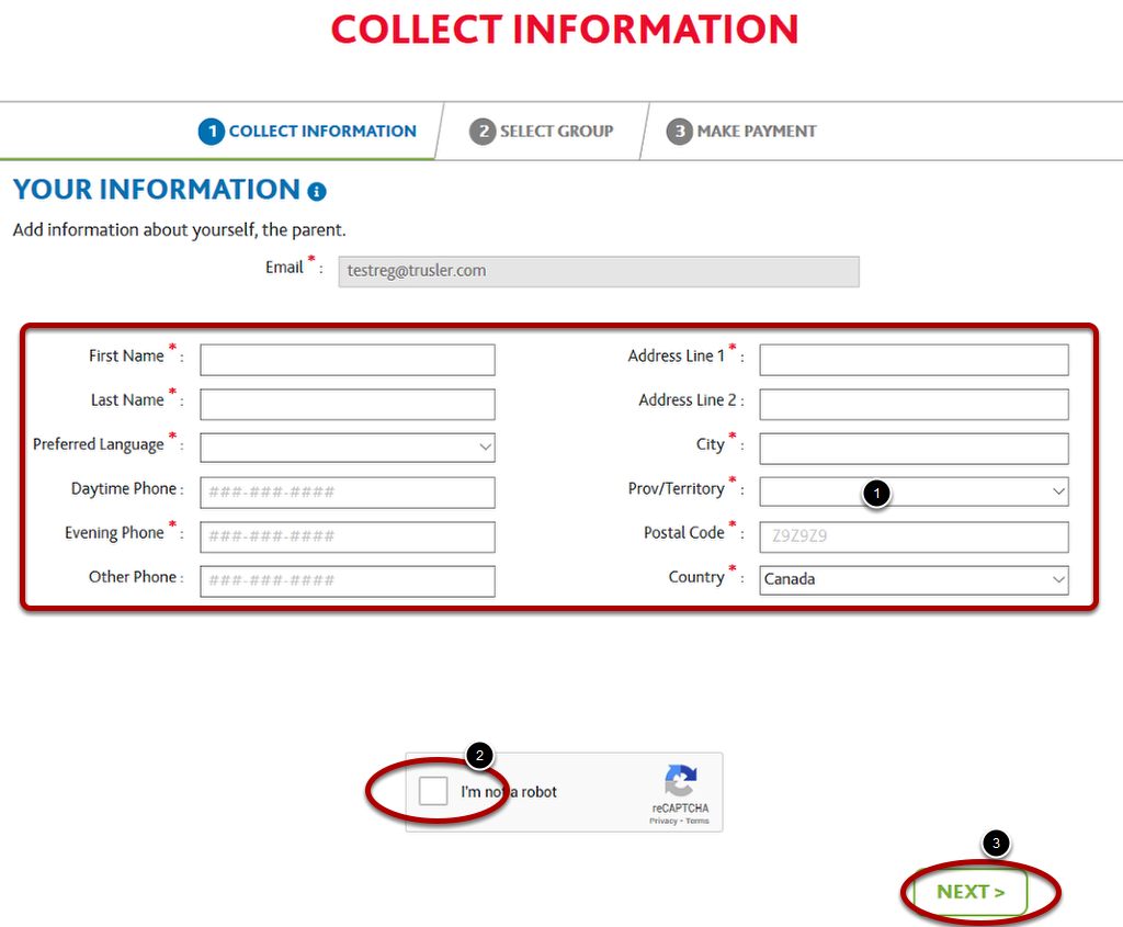 Enter Parent Information