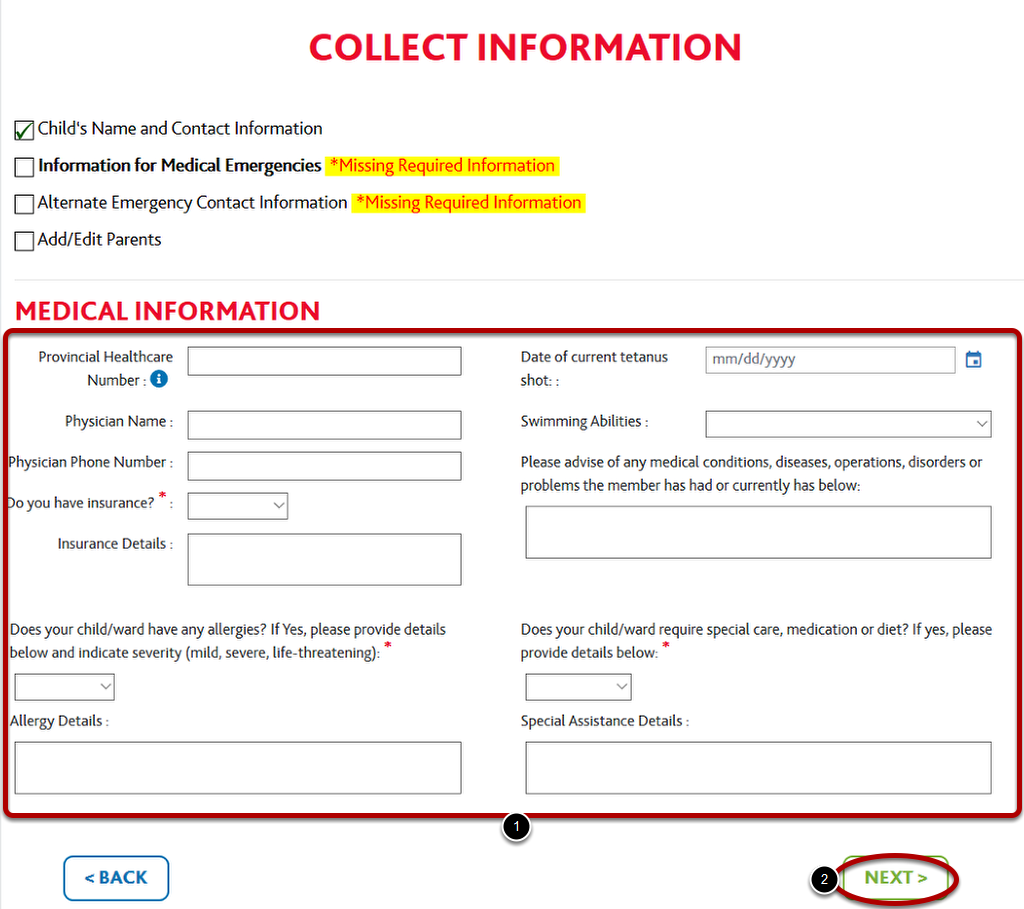 Enter Medical Information